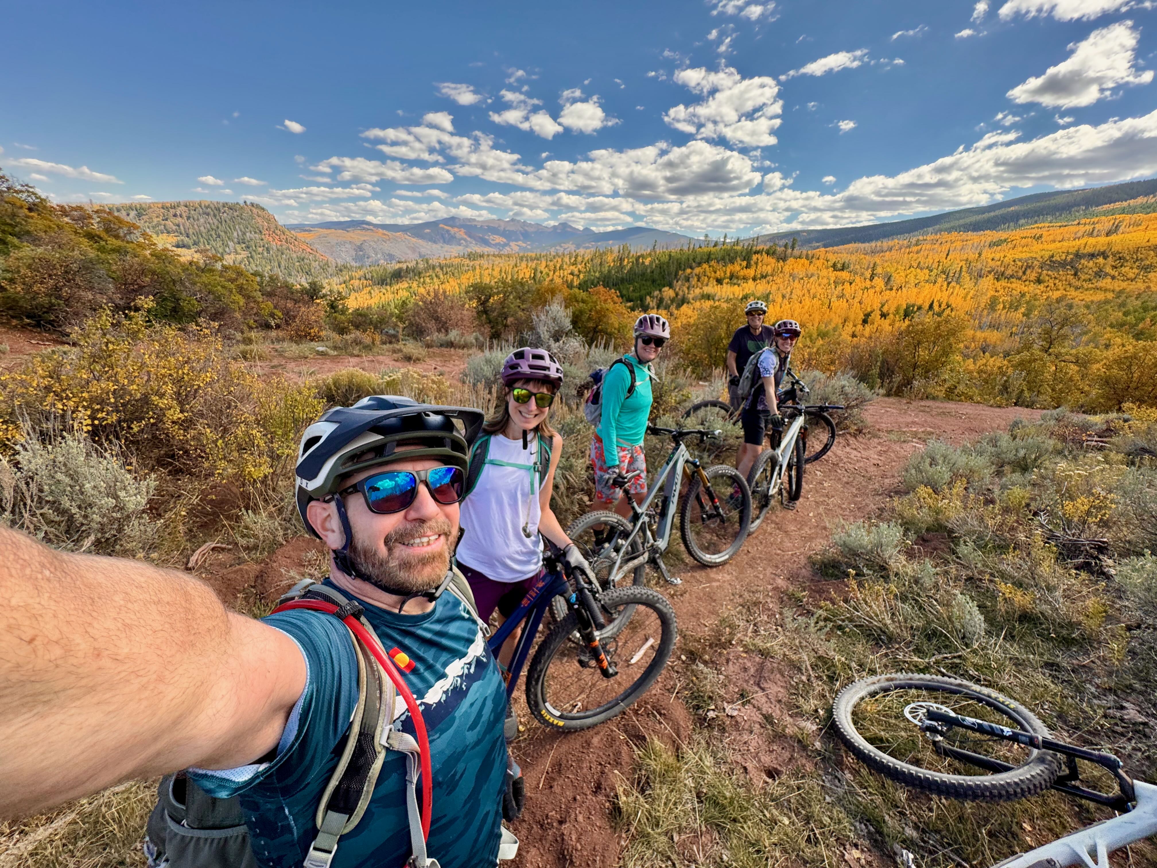 Mountain biking near Eagle, Colorado with fall colors and mountain views