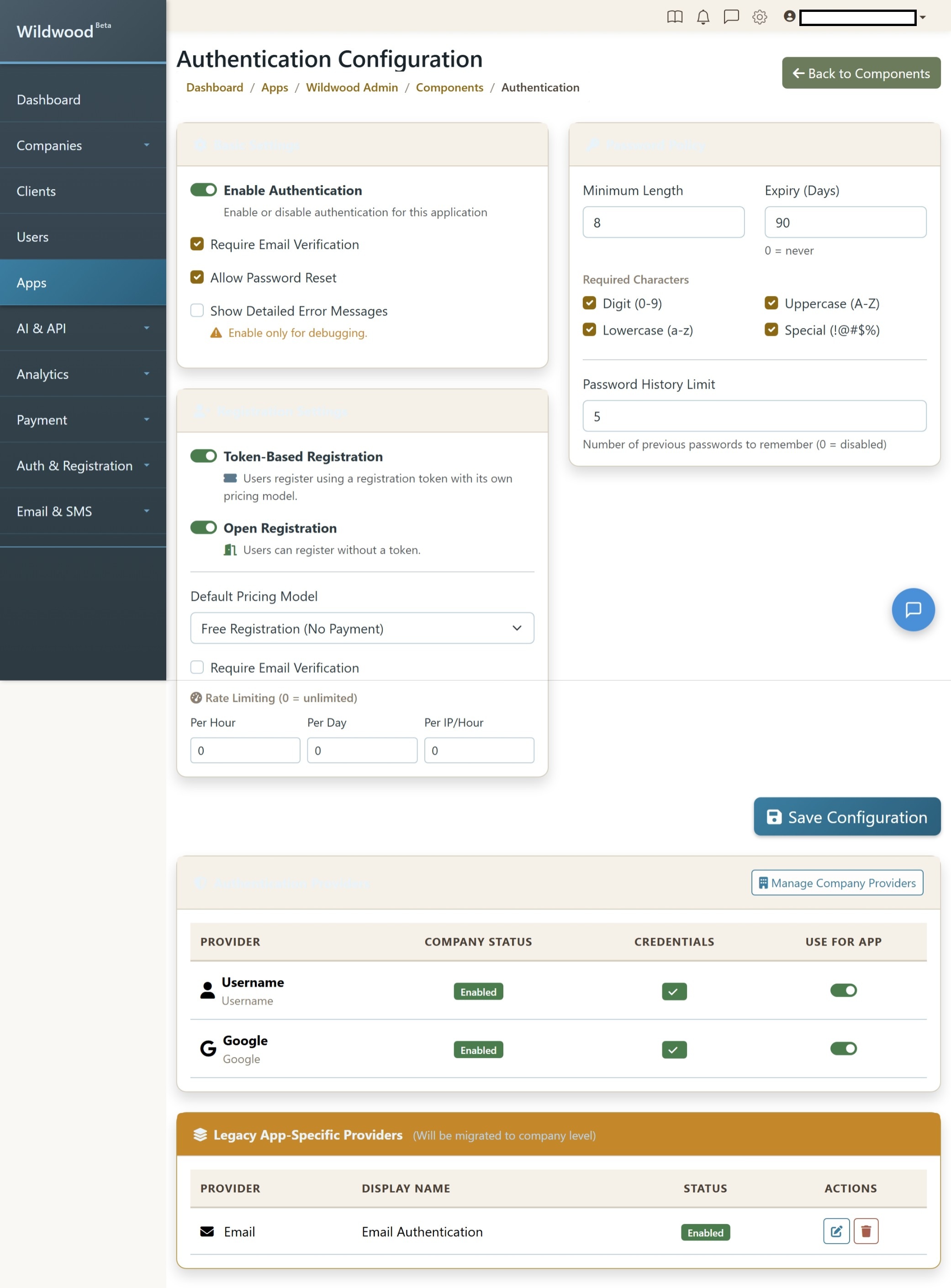 Wildwood Apps Config