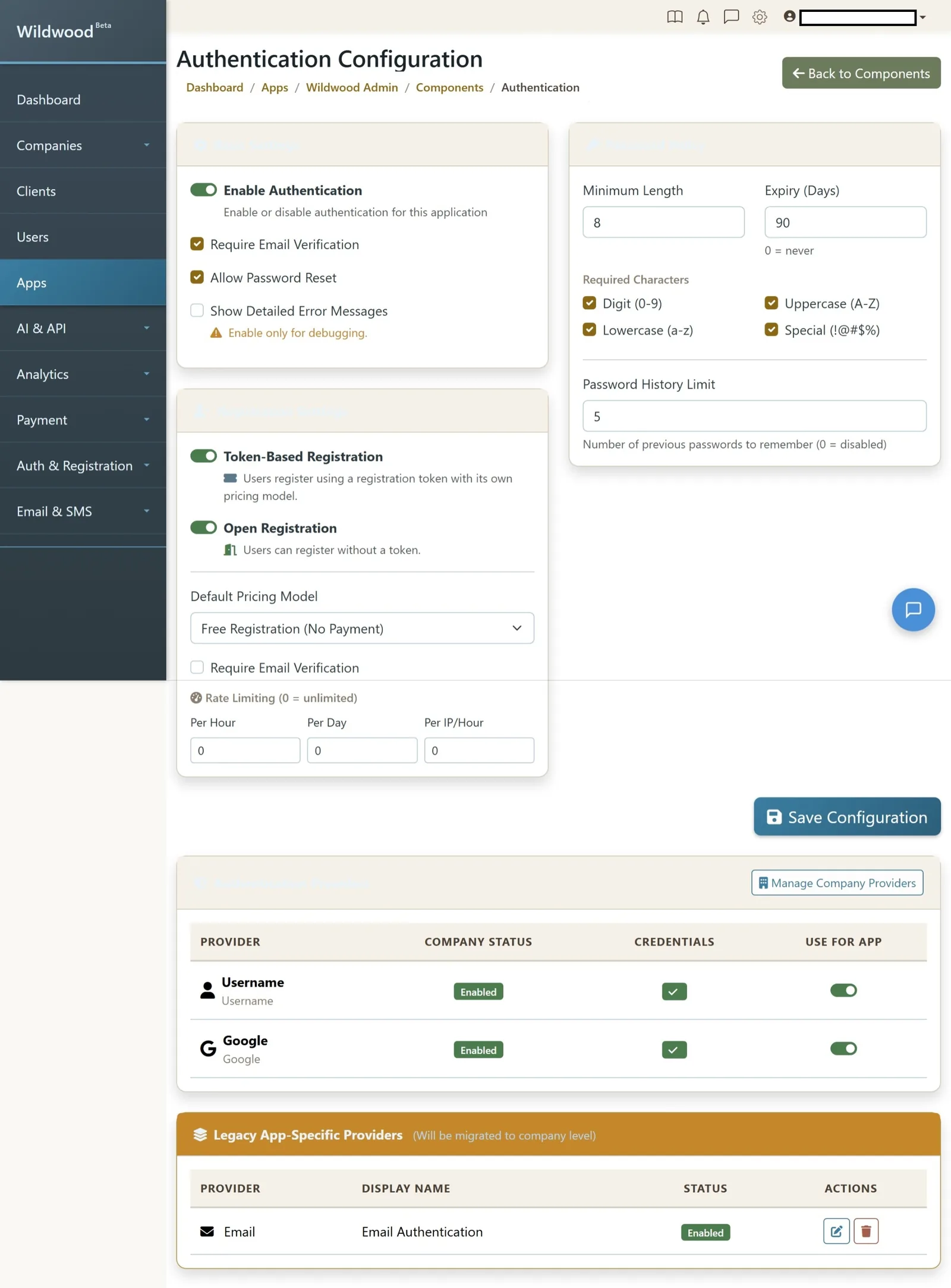 Wildwood Apps Config