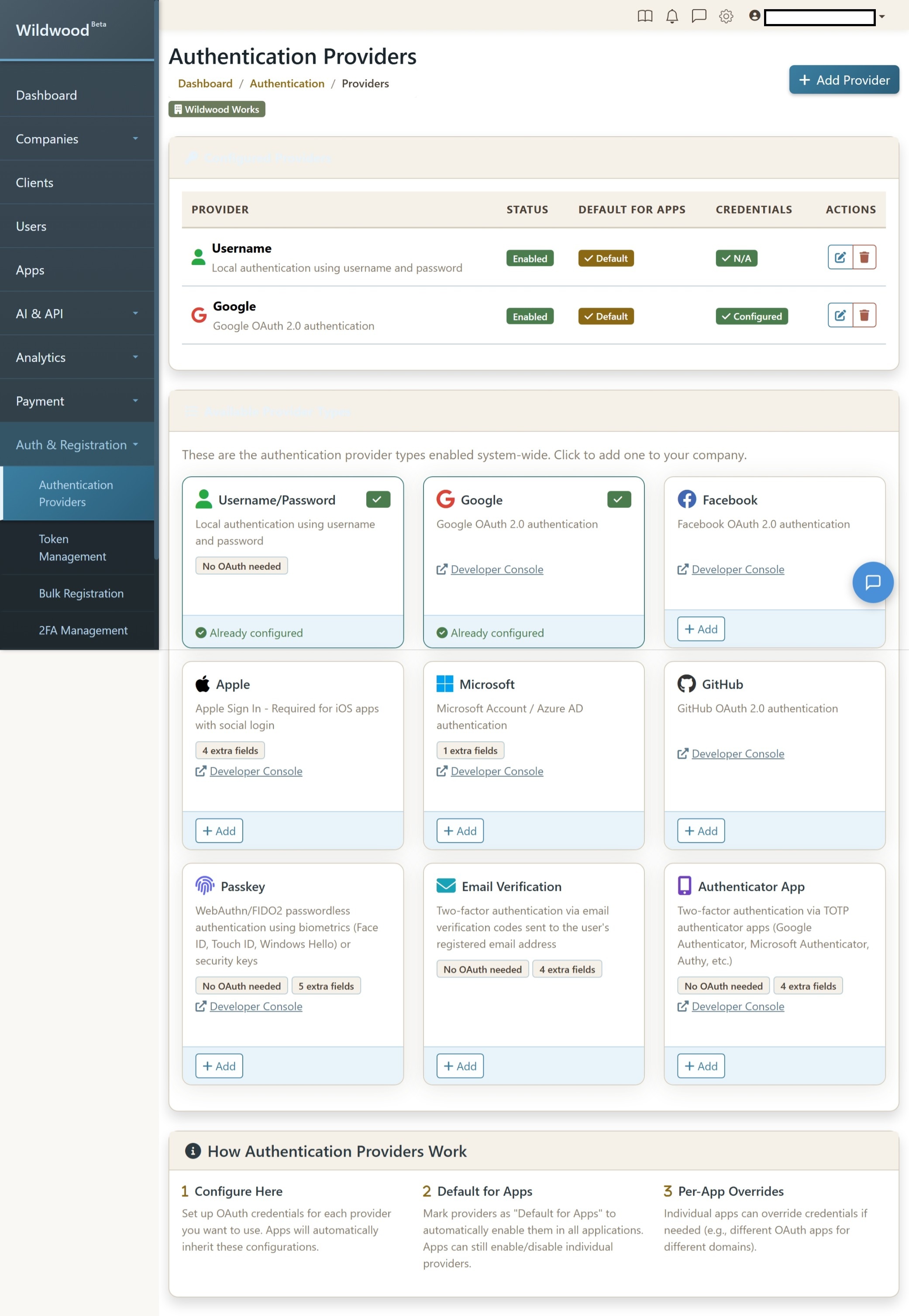 Wildwood Authentication Providers