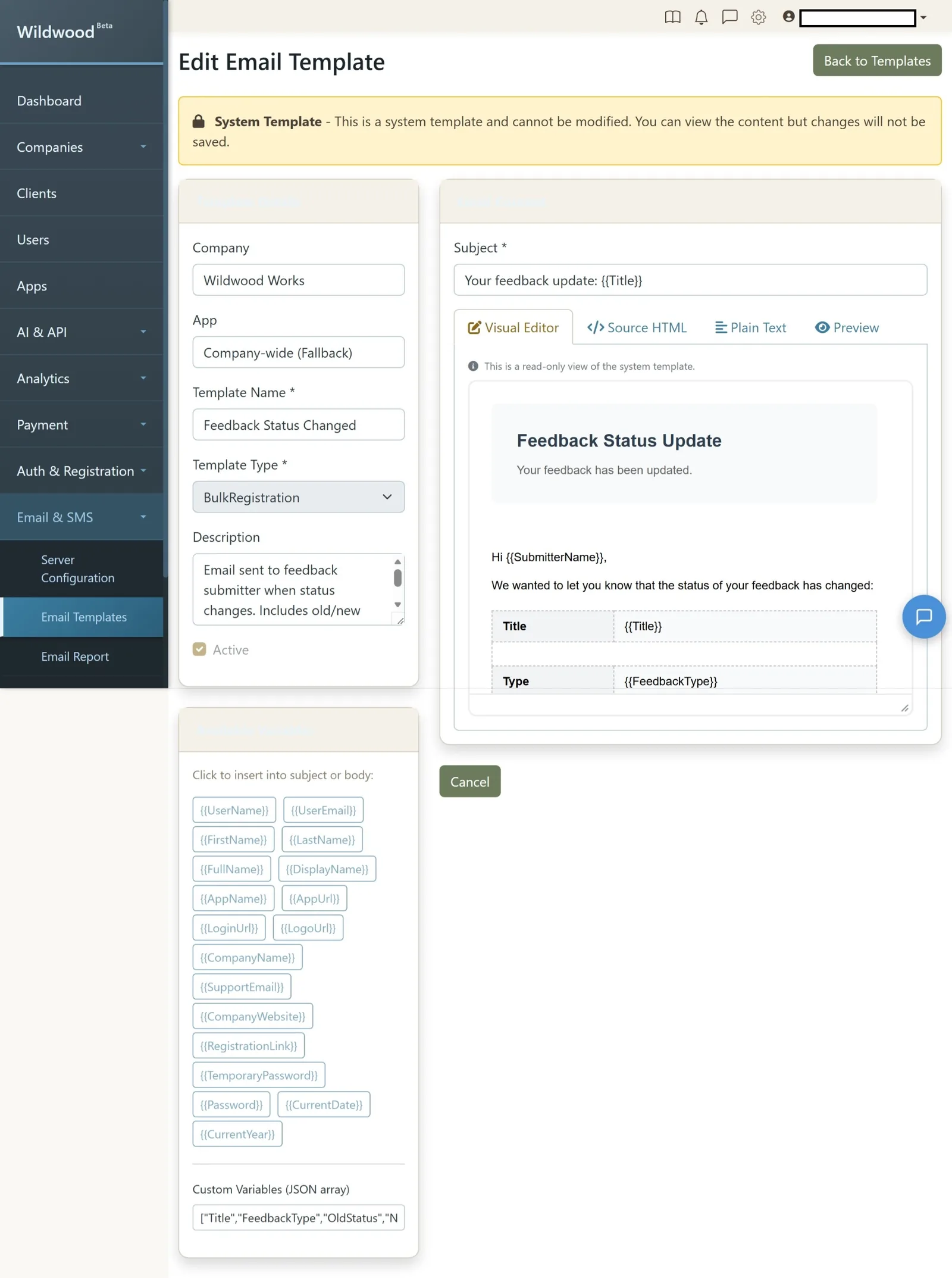 Wildwood Email Templates