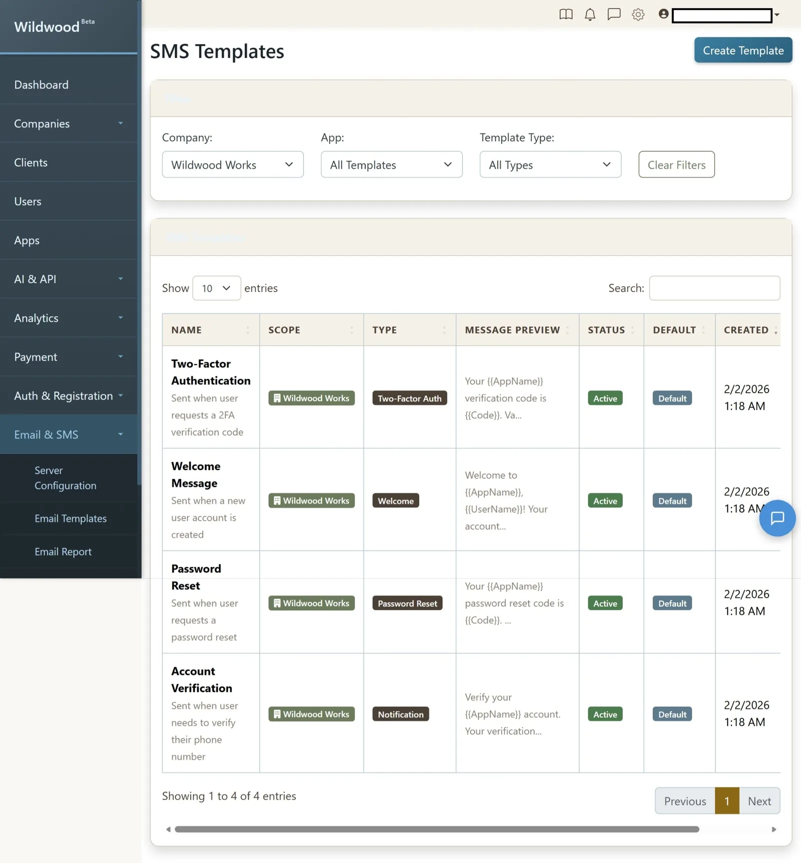 Wildwood SMS Templates